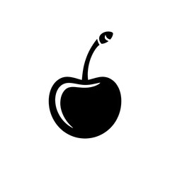 Single silhouette of a cherry with stem isolated on white background