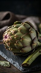Fototapeta premium Macro close-up of artichoke texture on dark background