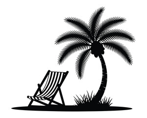 tropical beach silhouette with chair and tree