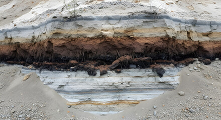 Layers of Time Unearthed: A Geological Tapestry Revealed, Ancient Sediments Unfold: A Journey Through Earth's History in Striated Formations