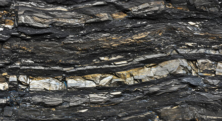 Striking patterns in layered rock, a captivating natural canvas, Layered rock wall displaying dynamic textures and mineral deposits