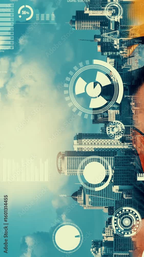 Poster future building construction and inventive engineering project concept with hud hologram graphic des
