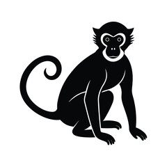 Black Monkey Silhouette Vector | Sitting Primate Animal Icon

