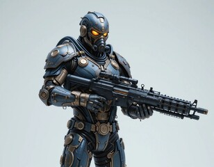 Fototapeta premium Futuristic soldier in armor holding a rifle ready for combat