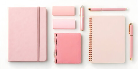 Pink pastel stationery flatlay mockup with soft background
