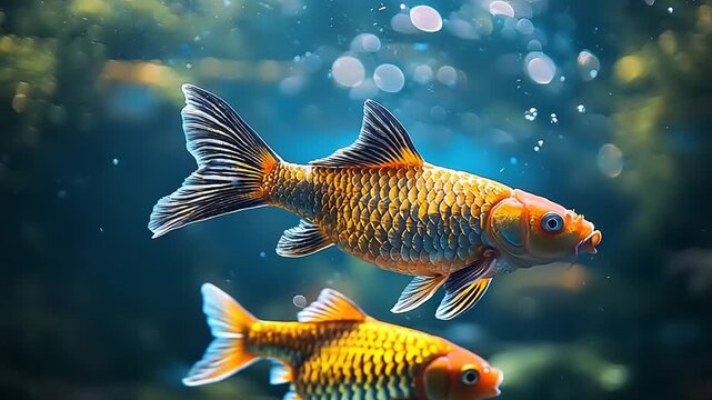 Two gold fish in an aquarium