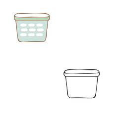 Color and black white outline flat laundry basket for clothes set