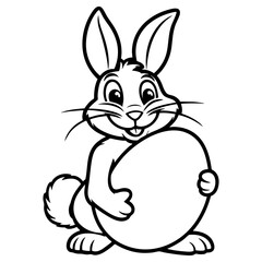 Happy cartoon rabbit holding a big egg for Easter coloring fun