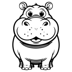Cute cartoon hippopotamus with baby on head for children coloring