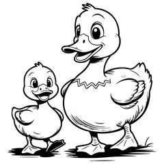Happy Cartoon Ducks Standing Side by Side with Big Smiles