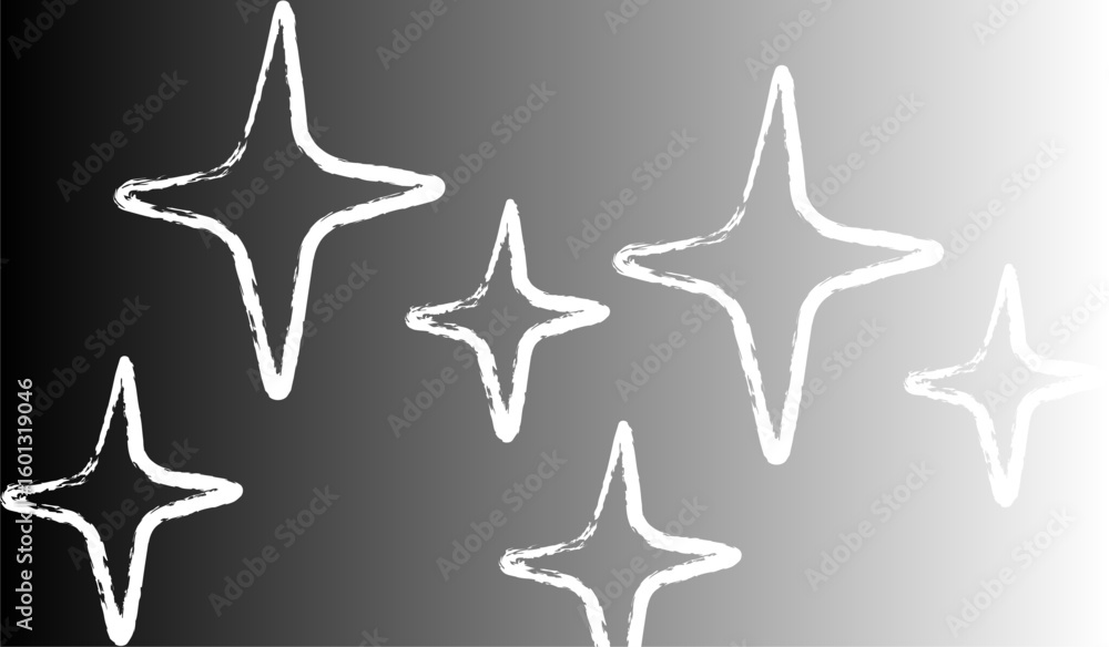 Poster illustration of several four pointed star shapes with rough edges on a gradient shaded environment d