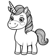 Smiling Unicorn Cartoon with Blush Cheeks in Cute Coloring Outline
