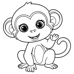 Adorable Cartoon Monkey Waving and Smiling Cheerfully