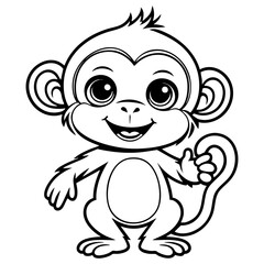 Cheerful Baby Monkey Standing with Thumbs Up and Curled Tail Behind Back