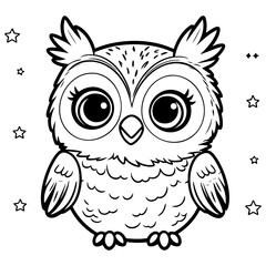 Cute Little Owl Surrounded by Stars for Nighttime Coloring Fun