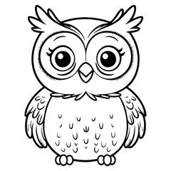 Cute Wide Eyed Owl with Feathery Details in Line Art