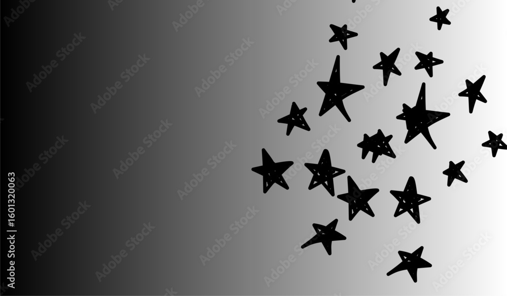 Poster scattered celestial shapes on a gradient field from gray to white creating a cosmic atmosphere look