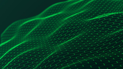 Honeycomb network concept. Data transfer. Digital technological background. 3D rendering