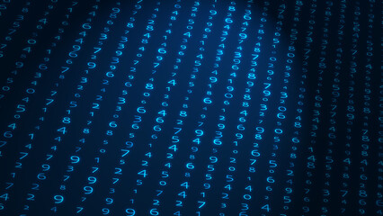 Abstract matrix. Computer code. Dark background of many numbers. Big data and cybersecurity. 3d