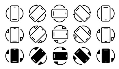 screen rotation of flip icon set. smart phone rotation or turn icons for app, web, ui etc. direction signs for phone rotation. eps SOLID FILL icons