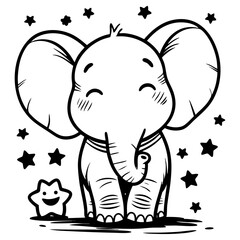 Obraz premium Happy Baby Elephant Surrounded by Stars and Sparkles