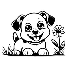 Adorable Puppy with Flower and Grass