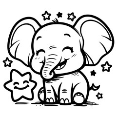Adorable Elephant with Big Ears Surrounded by Smiling Stars