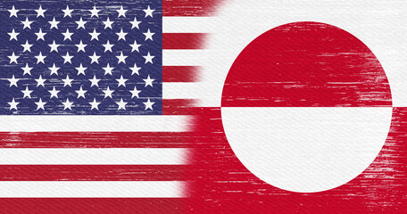 Distressed USA flag stars and stripes and Greenland flag background © Karen Roach