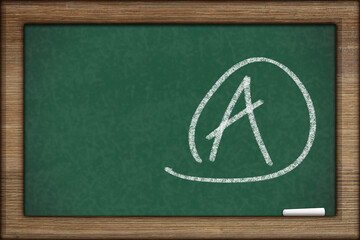 Getting a great grade with A mark on chalkboard