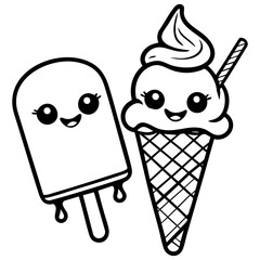 Fun Cartoon Ice Cream and Popsicle with Smiling Cute Expressions