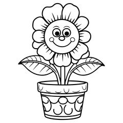 Adorable Smiling Flower in a Pot with Big Eyes and Cheeks for Kids