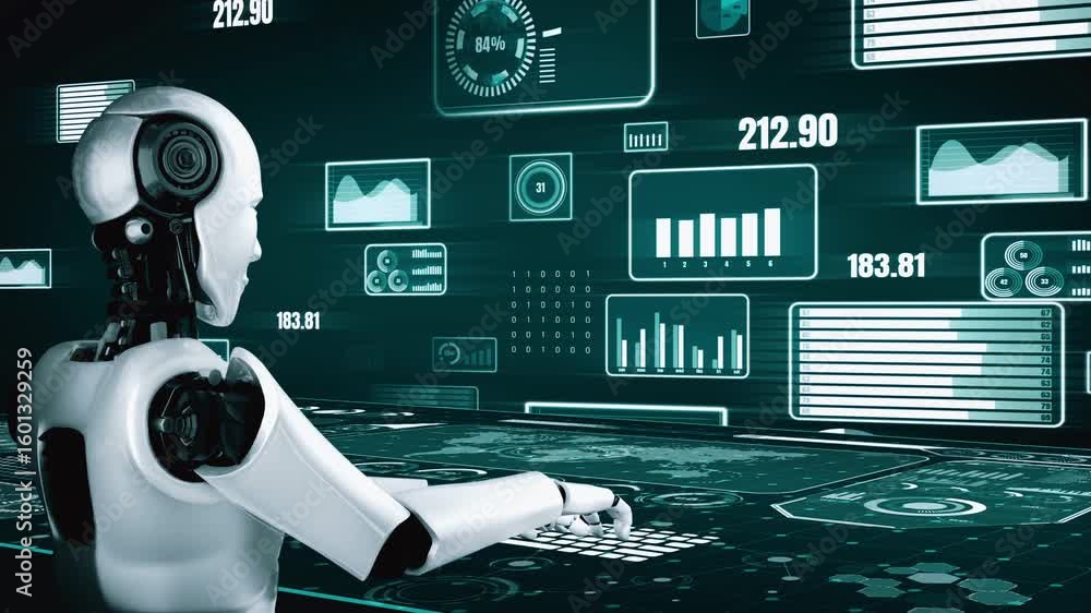 Poster future financial technology controll by ai robot huminoid uses machine learning and artificial intel