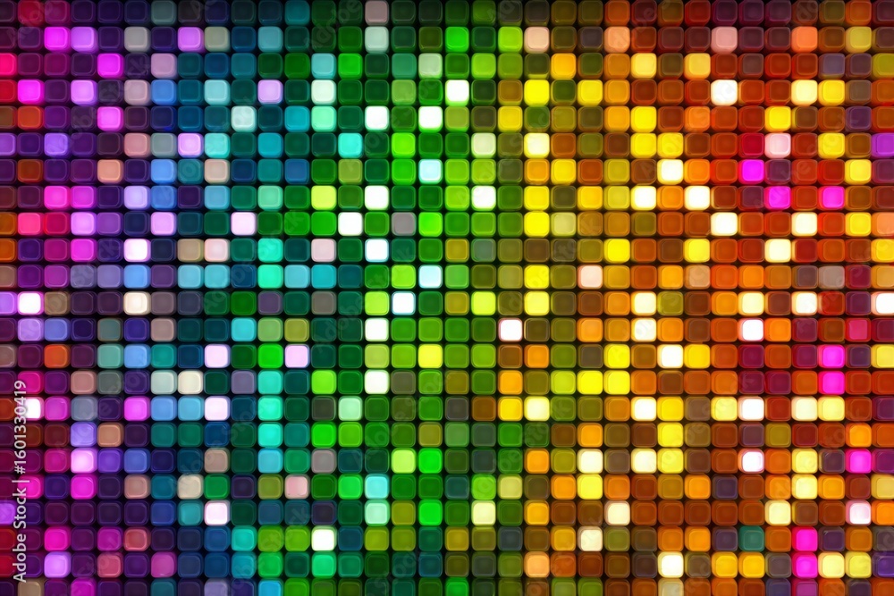 Poster vibrant multicolored led light pattern with glowing squares in rainbow spectrum