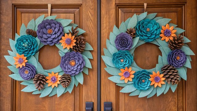 easter eggs on wooden door