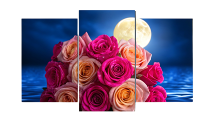 Romantic Moonlight Roses A Stunning Multi-Panel Canvas Print