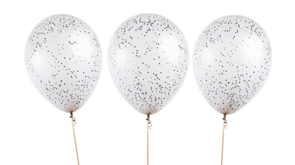 White Balloons with Black Confetti for Celebratory Events on a Transparent Background