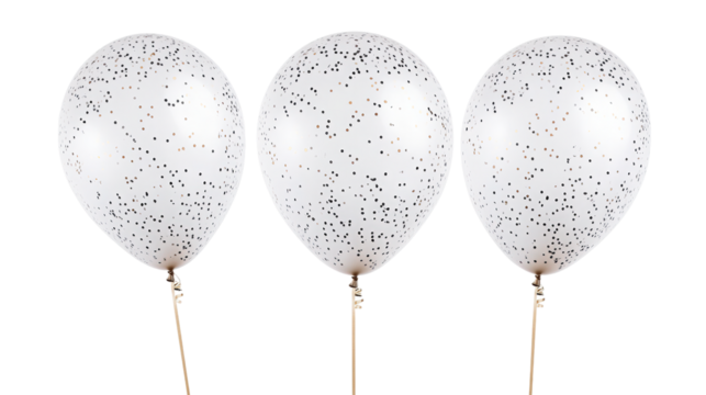 White Balloons with Black Confetti for Celebratory Events on a Transparent Background