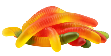 Gummy candy worm, isolated on white background, full depth of field