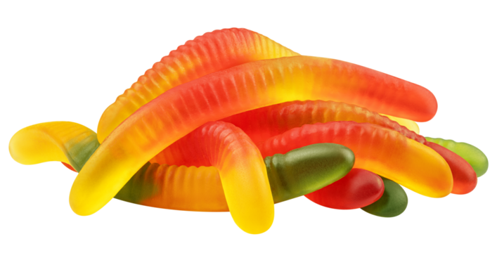 Gummy candy worm, isolated on white background, full depth of field