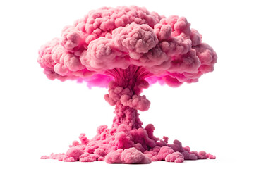  pink explosion in the shape of a mushroom cloud isolated on white background PNG, AI GENERATED