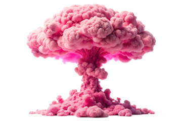  pink explosion in the shape of a mushroom cloud isolated on white background PNG, AI GENERATED