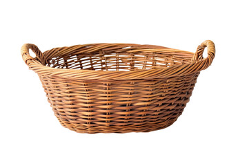 Fototapeta premium Wicker Basket with Handles Isolated on Transparent Background for Storage and Decoration