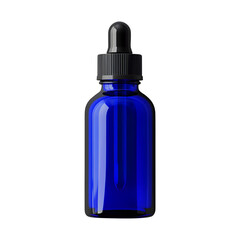 Cobalt blue bottle with dropper for serum or essential oils in a studio setting