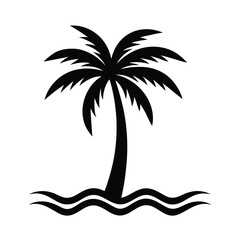 Palm tree silhouette on wavy beach water