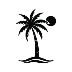 Tropical palm tree silhouette against setting sun