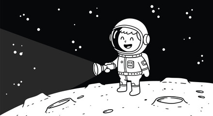 Fototapeta premium Astronaut Exploring Space with Flashlight