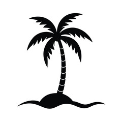 Tropical palm tree silhouette on small island