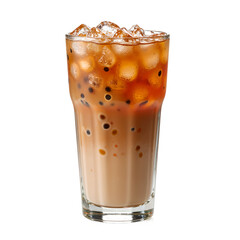 Exotic Thai iced tea with swirls of condensed milk in a clear glass perfect for food and beverage concepts