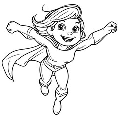 Fototapeta premium Cheerful Young Supergirl Flying Through the Sky with Confidence