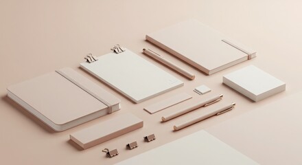Soft Pastel Office Supplies and Stationery on a Minimalist Background